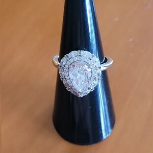 Pear Cut Double Halo CZ Engagement Gift Ring 925 Sterling Silver